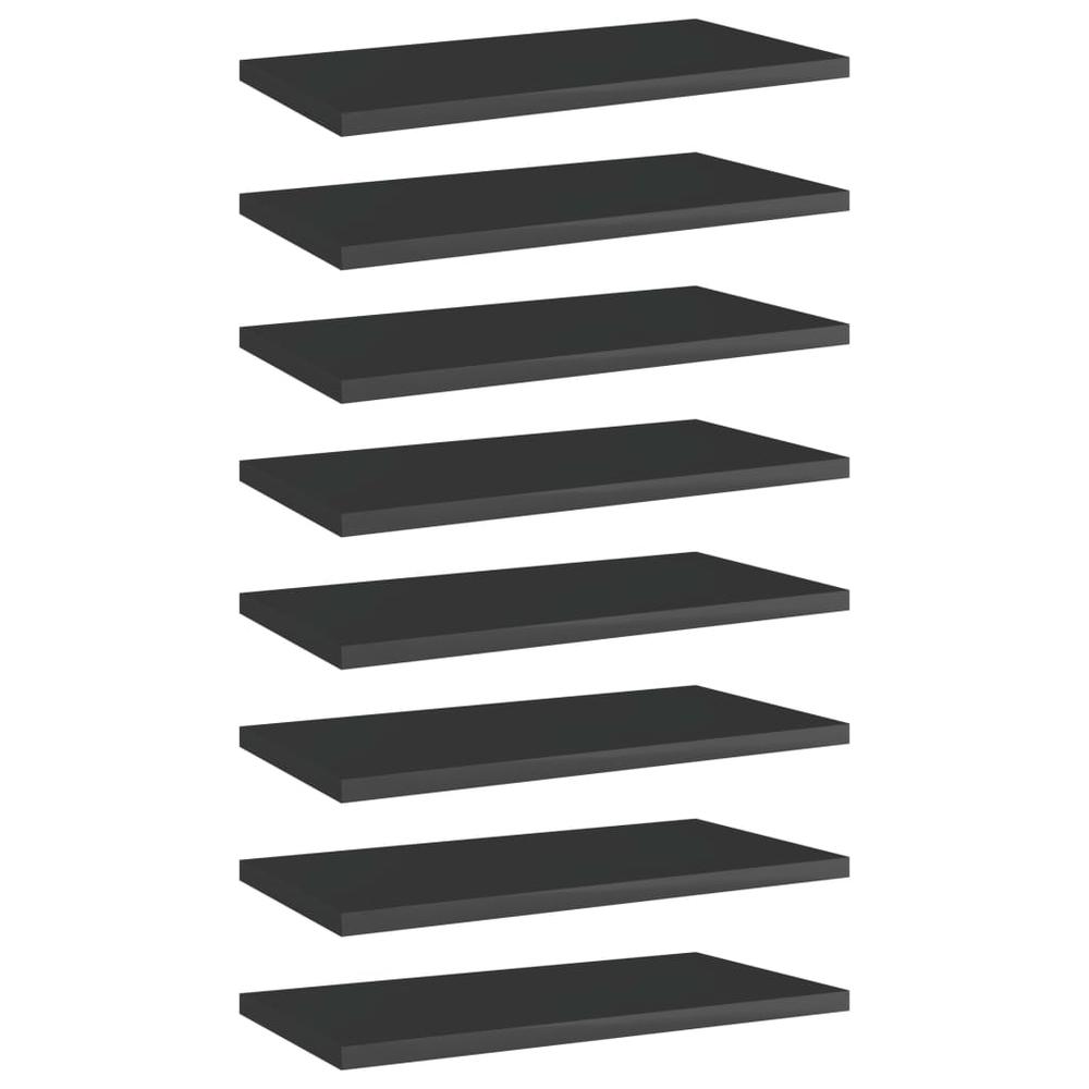 vidaXL Bookshelf Boards 8 pcs High Gloss Black 15.7"x7.9"x0.6" Chipboard, 805151. Picture 1