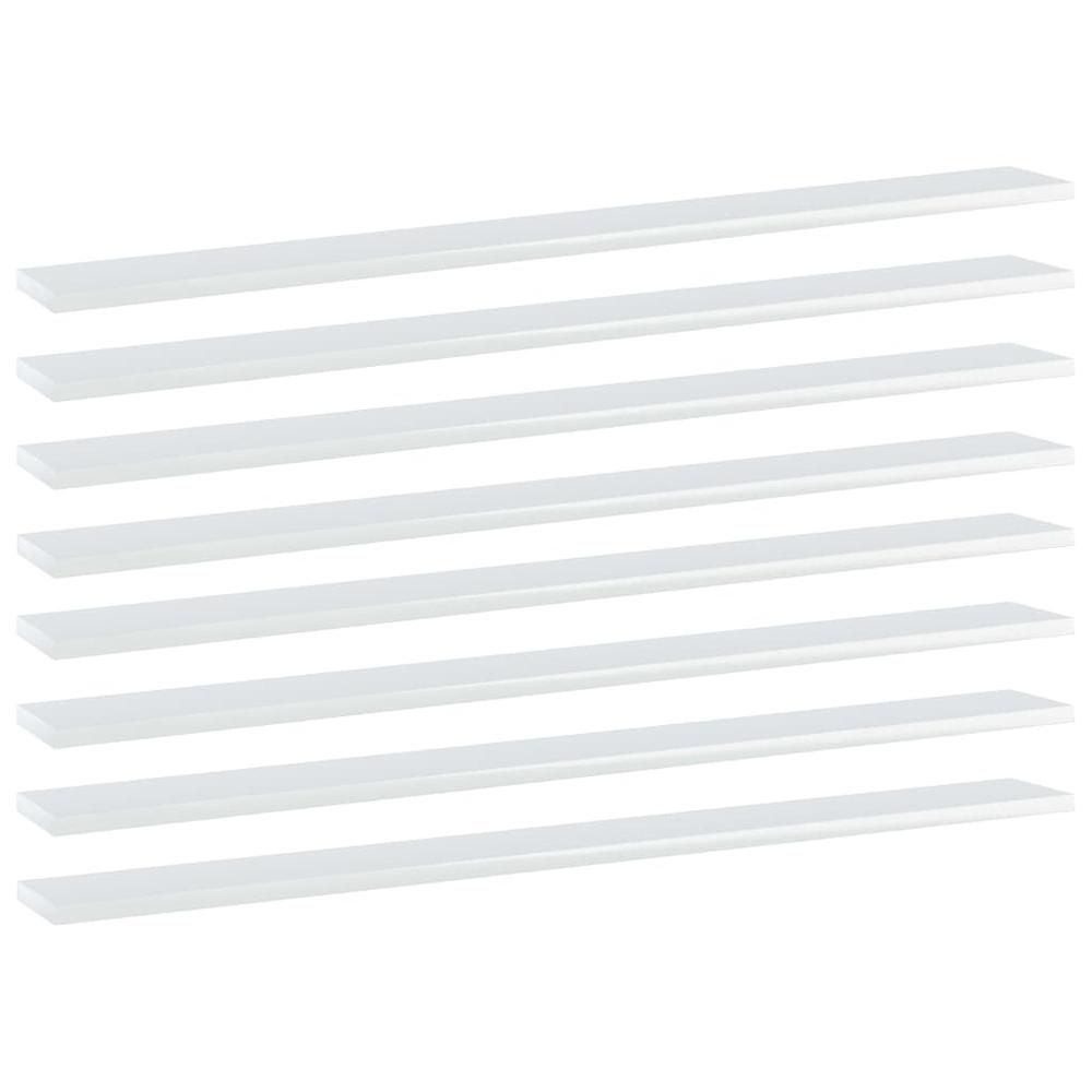 vidaXL Bookshelf Boards 8 pcs High Gloss White 39.4"x3.9"x0.6" Chipboard, 805373. Picture 1