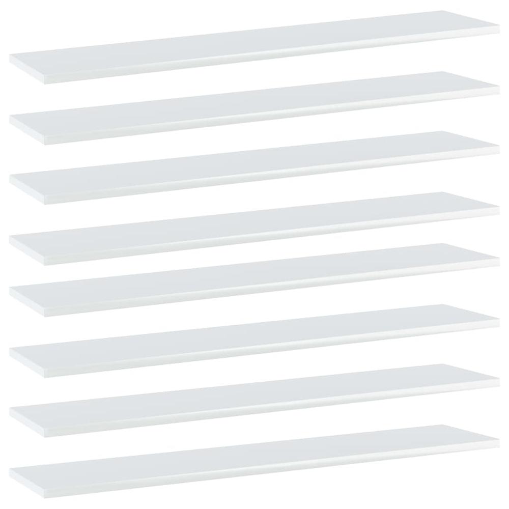 vidaXL Bookshelf Boards 8 pcs High Gloss White 39.4"x7.9"x0.6" Chipboard, 805389. Picture 1