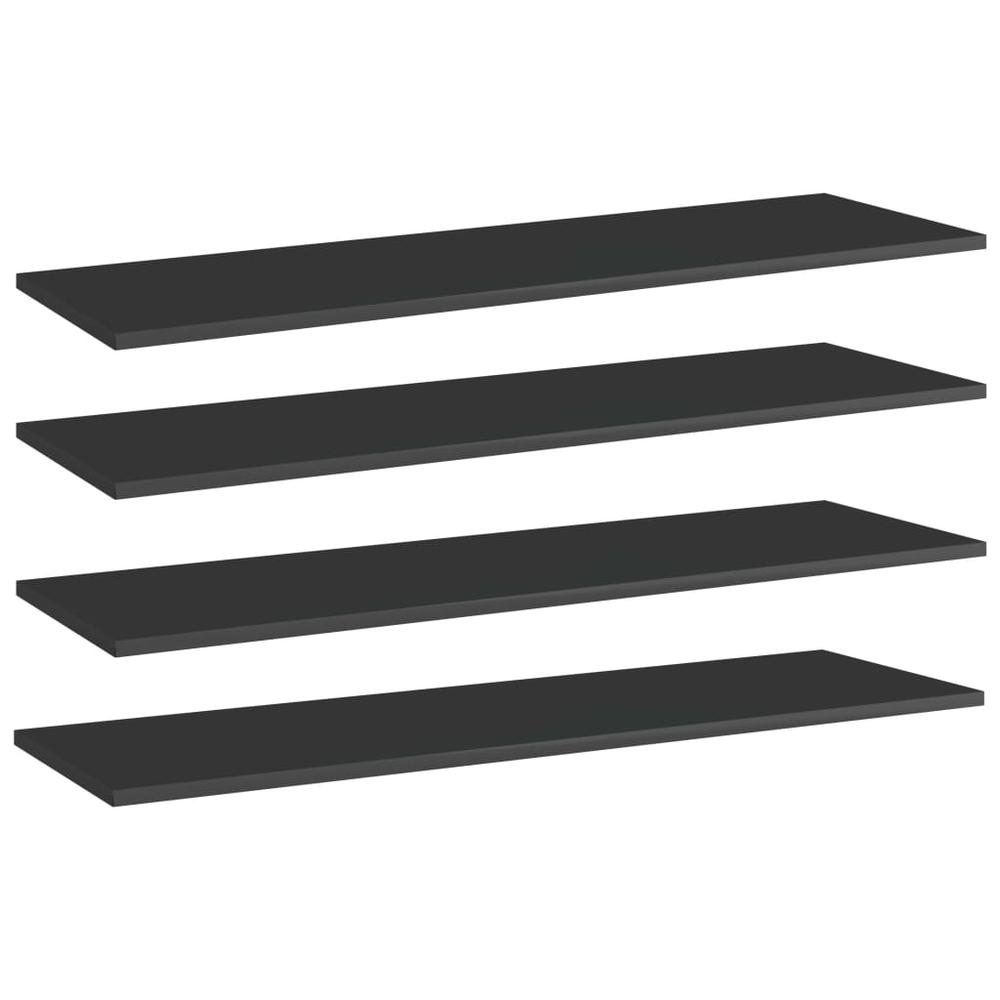 vidaXL Bookshelf Boards 4 pcs High Gloss Black 39.4"x11.8"x0.6" Chipboard, 805406. Picture 1
