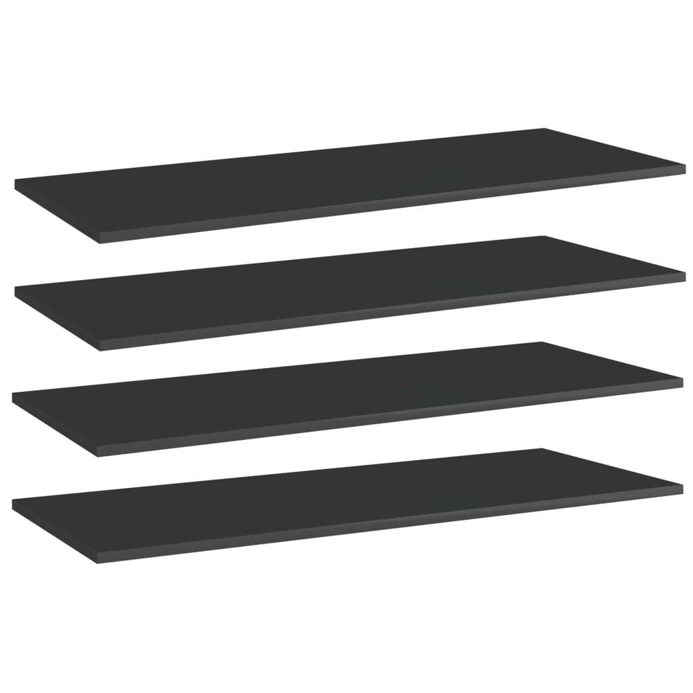 vidaXL Bookshelf Boards 4 pcs High Gloss Black 39.4"x15.7"x0.6" Chipboard, 805416. Picture 1