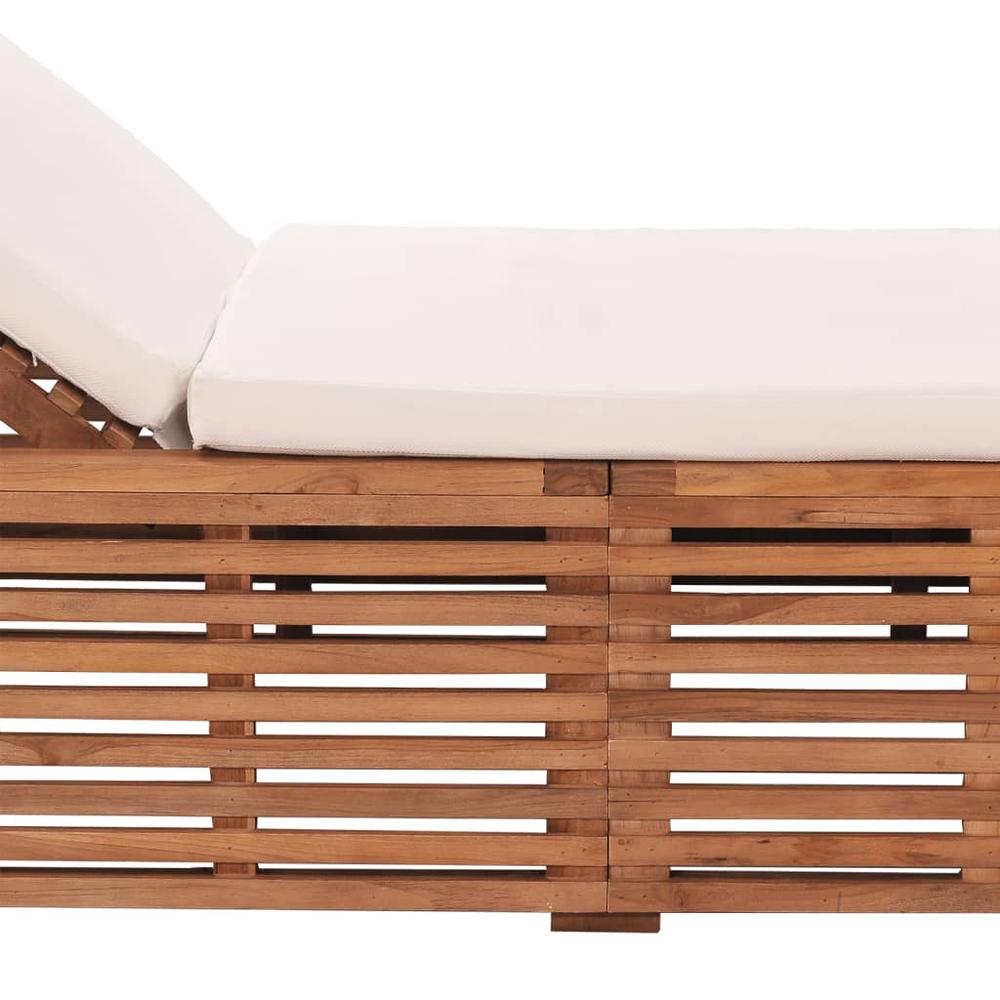 vidaXL Sun Lounger with Cream Cushion Solid Teak Wood. Picture 7