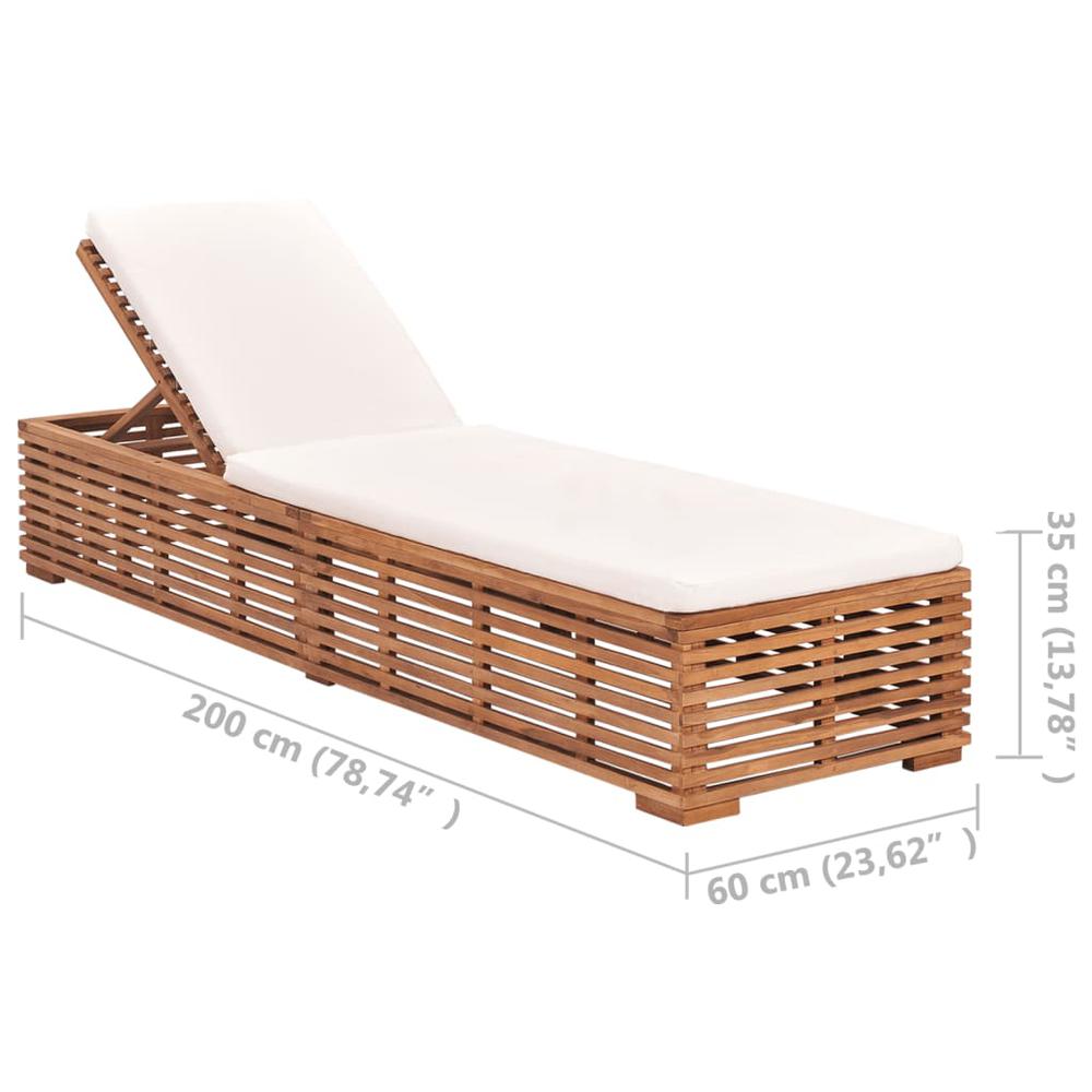 vidaXL Sun Lounger with Cream Cushion Solid Teak Wood. Picture 8