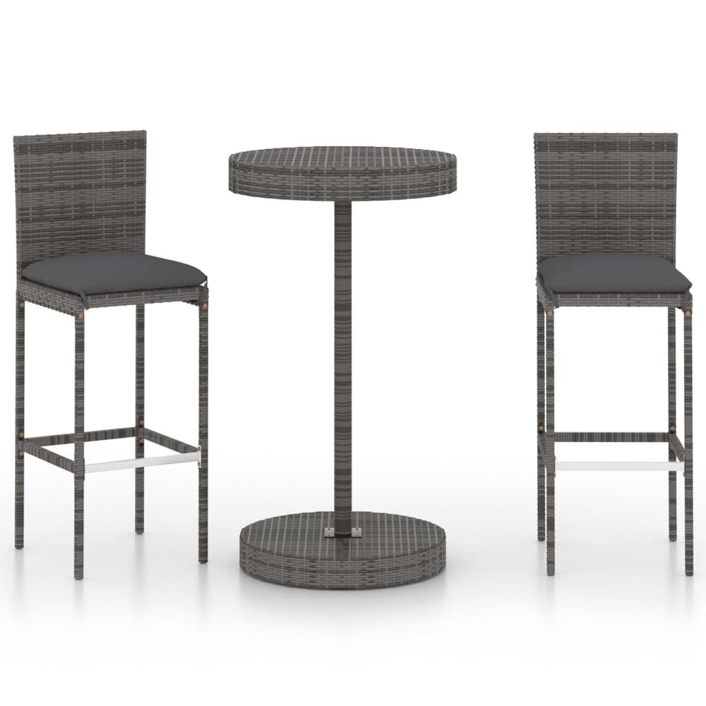 vidaXL 3 Piece Garden Bar Set with Cushions Poly Rattan Gray 4765. The main picture.