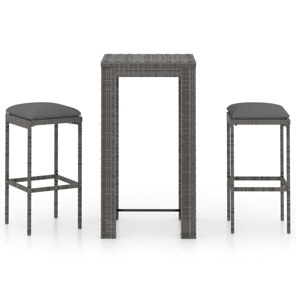 vidaXL 3 Piece Garden Bar Set with Cushions Poly Rattan Gray 4776. The main picture.