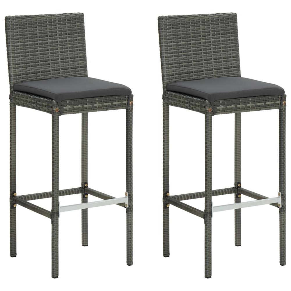 vidaXL 3 Piece Outdoor Bar Set with Cushions Poly Rattan Gray 4793. Picture 2