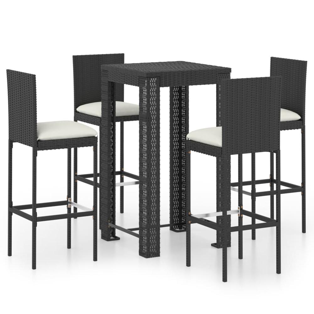 vidaXL 5 Piece Outdoor Bar Set with Cushions Poly Rattan Black 4794. Picture 1