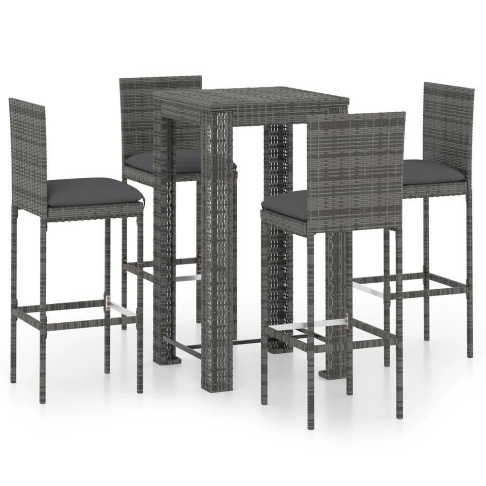 vidaXL 5 Piece Outdoor Bar Set with Cushions Poly Rattan Gray 4795. Picture 1