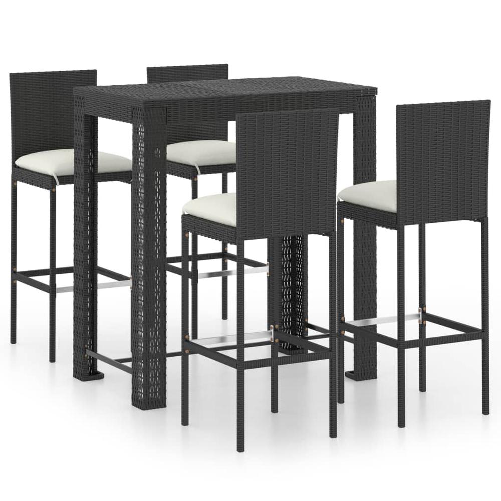 vidaXL 5 Piece Outdoor Bar Set with Cushions Poly Rattan Black 4796. Picture 1