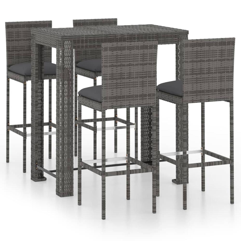 vidaXL 5 Piece Outdoor Bar Set with Cushions Poly Rattan Gray 4797. Picture 1