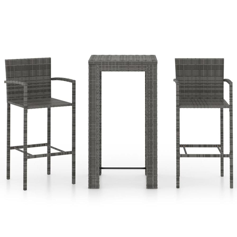 vidaXL 3 Piece Outdoor Bar Set with Armrest Poly Rattan Gray 4806. Picture 1