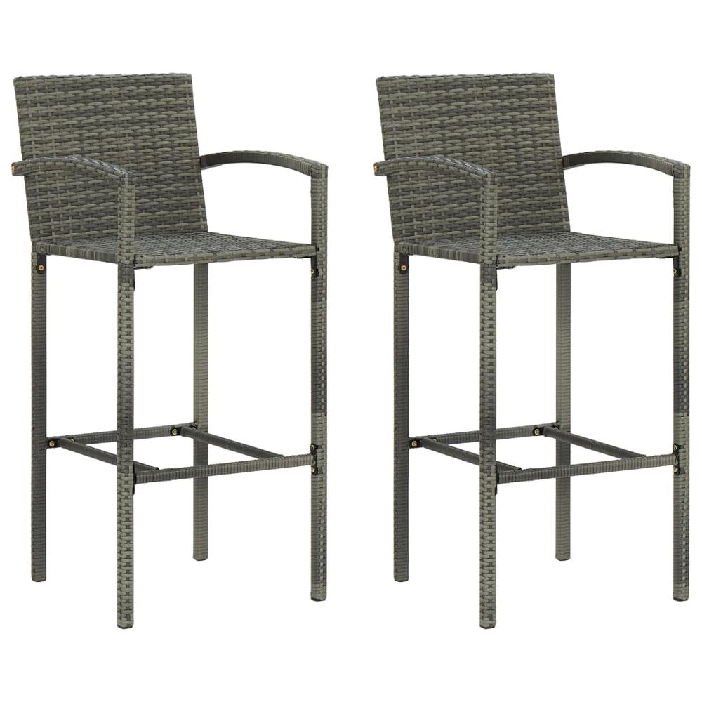 vidaXL 3 Piece Outdoor Bar Set with Armrest Poly Rattan Gray 4806. Picture 2