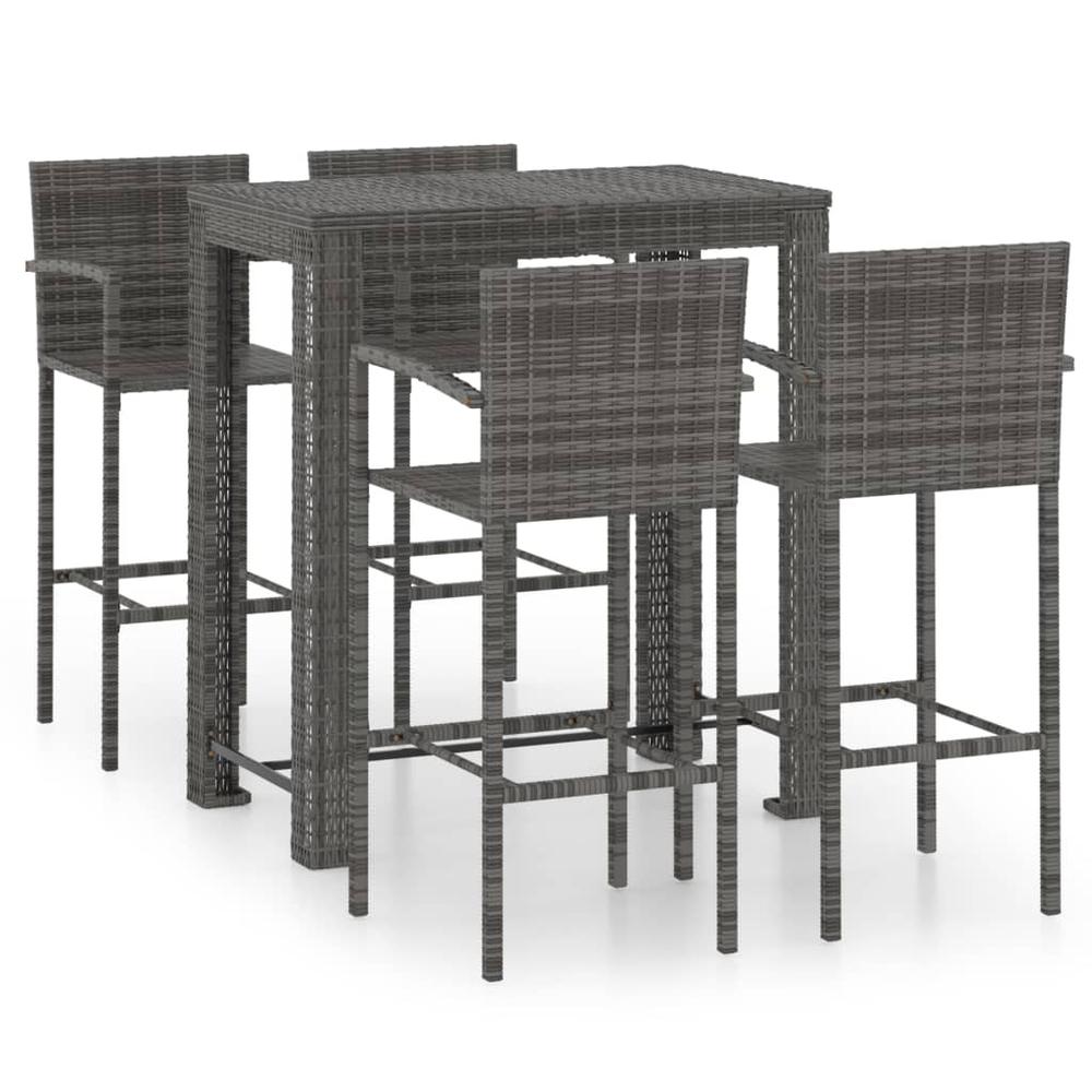 5 Piece Patio Bar Set with Armrest Poly Rattan Gray. Picture 1