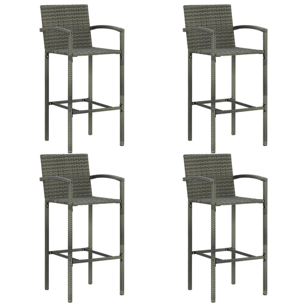 5 Piece Patio Bar Set with Armrest Poly Rattan Gray. Picture 2