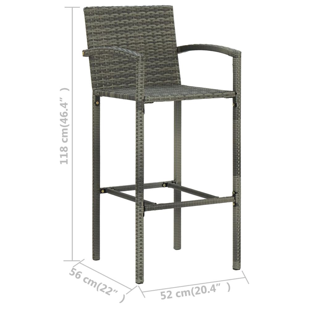 5 Piece Patio Bar Set with Armrest Poly Rattan Gray. Picture 10