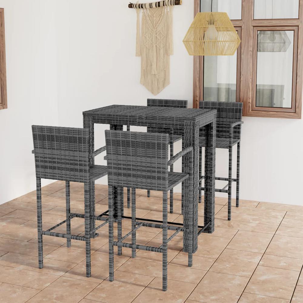 5 Piece Patio Bar Set with Armrest Poly Rattan Gray. Picture 12
