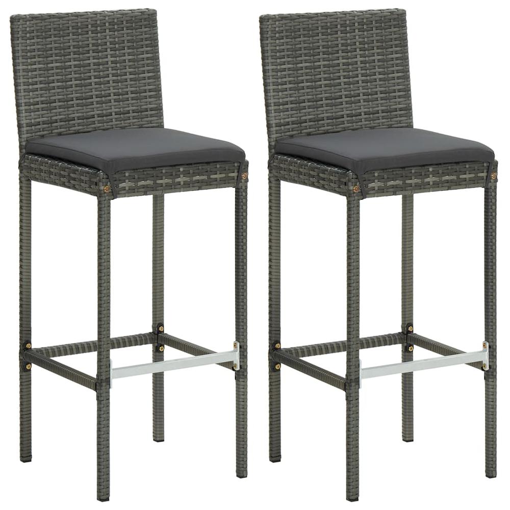 vidaXL 3 Piece Patio Bar Set with Cushions Poly Rattan Gray, 3064829. Picture 6