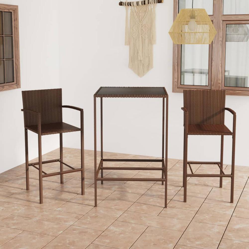 3 Piece Patio Bar Set Poly Rattan Brown. Picture 12