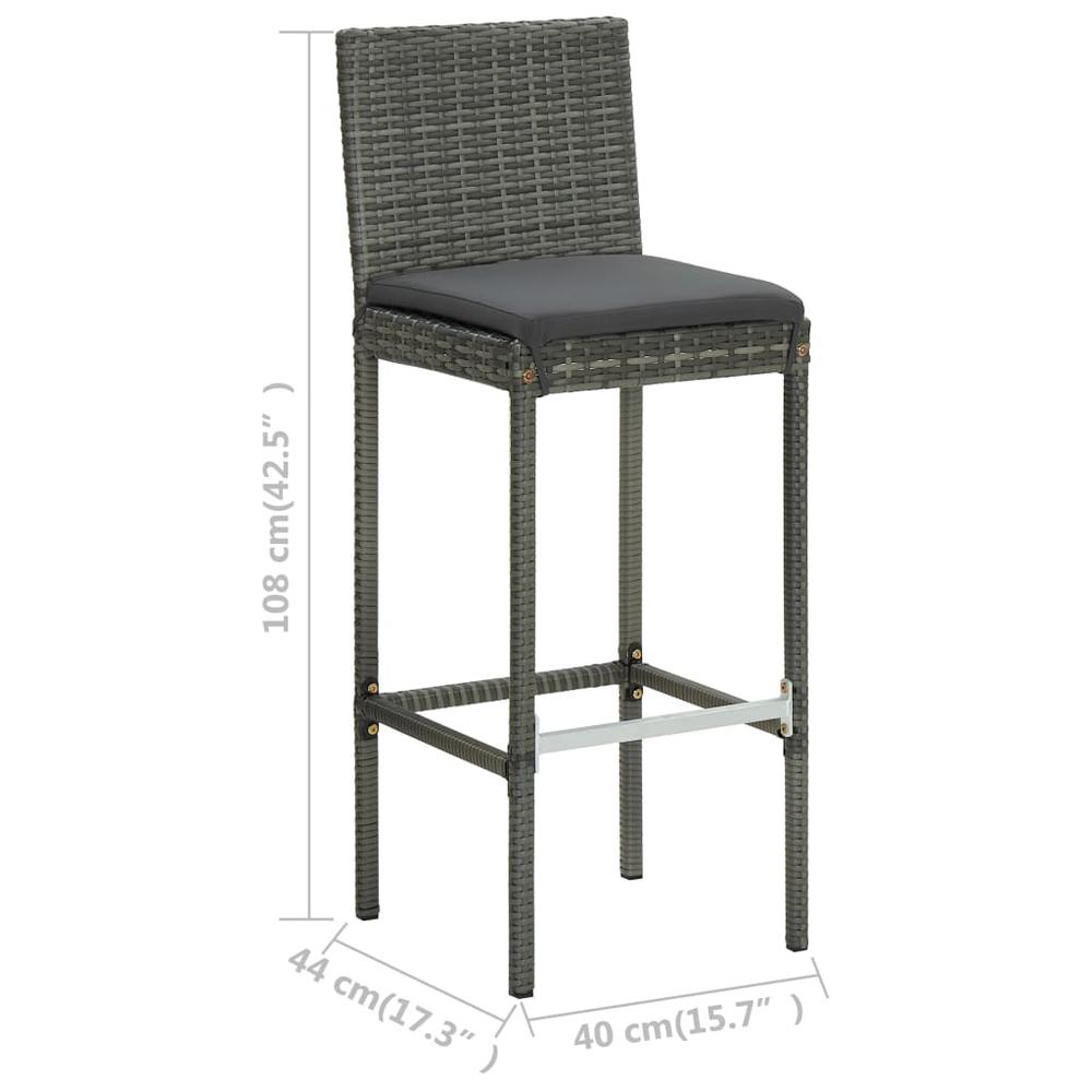 vidaXL 3 Piece Patio Bar Set with Cushions Gray, 3064882. Picture 8