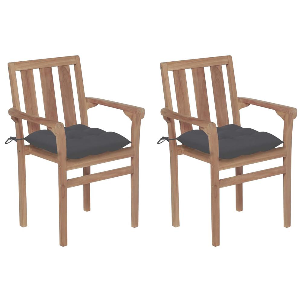vidaXL Garden Chairs 2 pcs with Anthracite Cushions Solid Teak Wood, 3062223. Picture 1