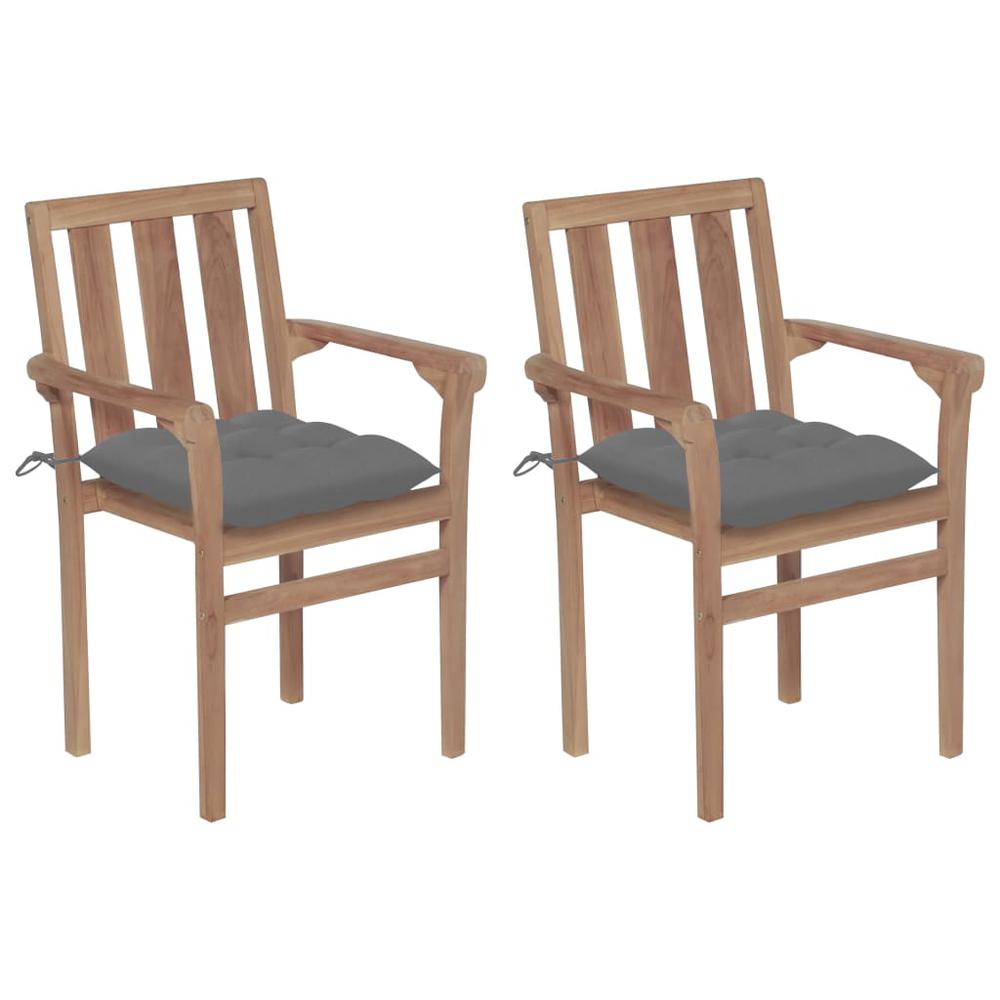 vidaXL Garden Chairs 2 pcs with Gray Cushions Solid Teak Wood, 3062224. Picture 1