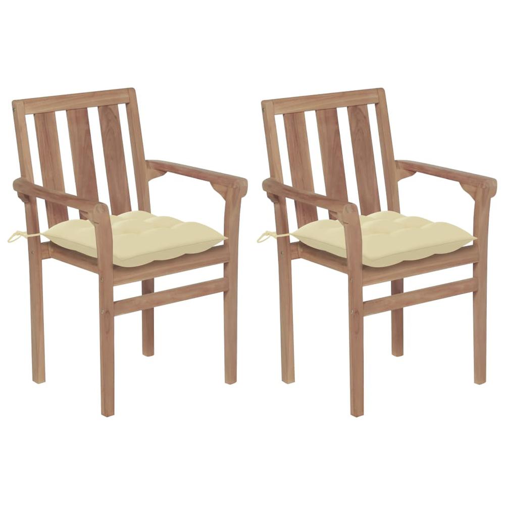 vidaXL Garden Chairs 2 pcs with Cream White Cushions Solid Teak Wood, 3062225. The main picture.