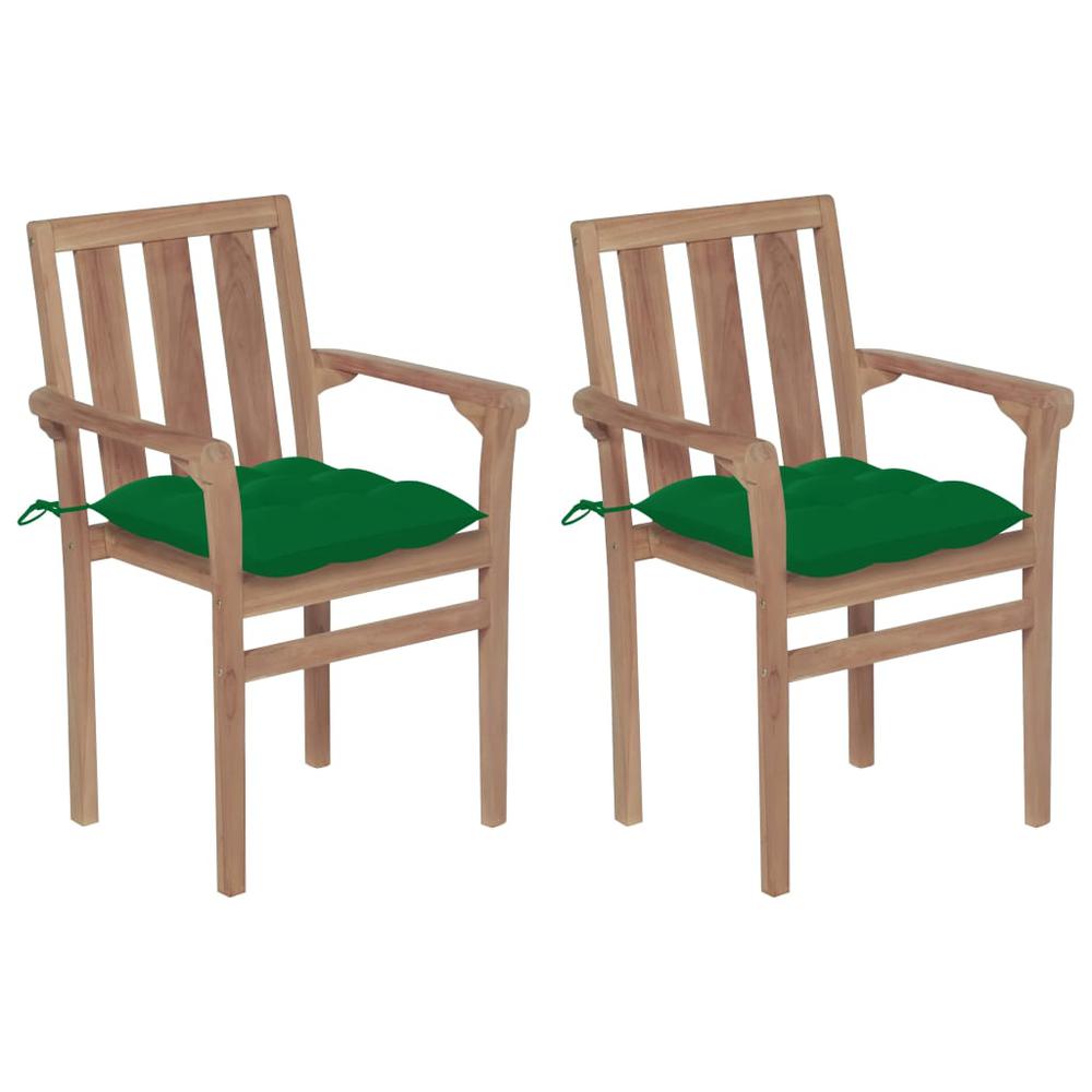 vidaXL Garden Chairs 2 pcs with Green Cushions Solid Teak Wood, 3062228. The main picture.