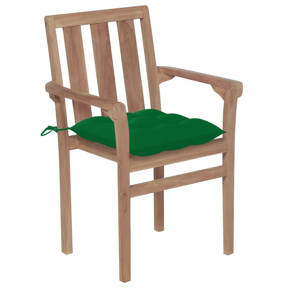 vidaXL Garden Chairs 2 pcs with Green Cushions Solid Teak Wood, 3062228. Picture 2