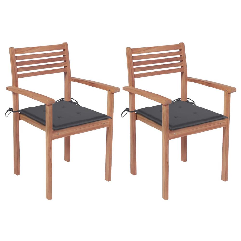vidaXL Garden Chairs 2 pcs with Anthracite Cushions Solid Teak Wood 2262. Picture 1