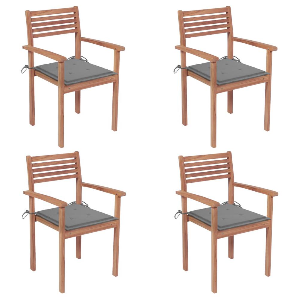 Patio Chairs 4 pcs with Gray Cushions Solid Teak Wood. Picture 12