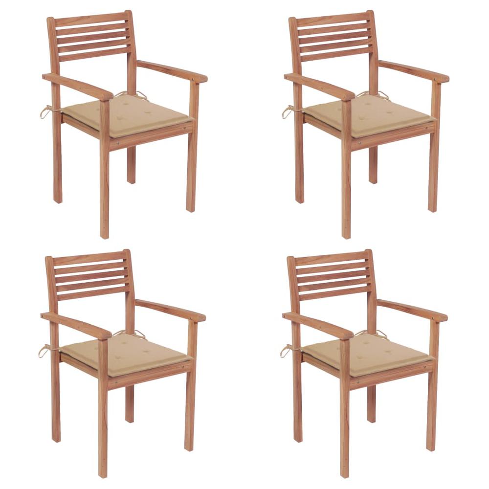 Patio Chairs 4 pcs with Beige Cushions Solid Teak Wood. Picture 12
