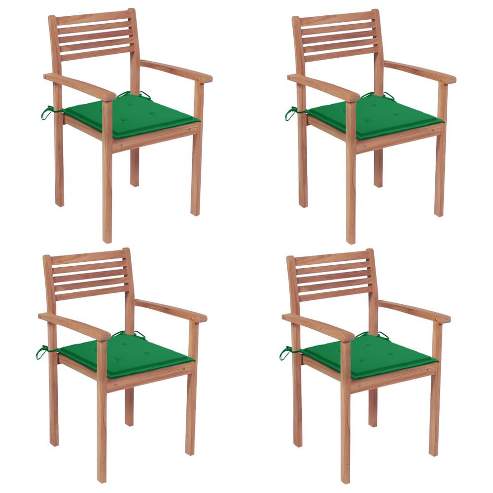 Patio Chairs 4 pcs with Green Cushions Solid Teak Wood. Picture 12