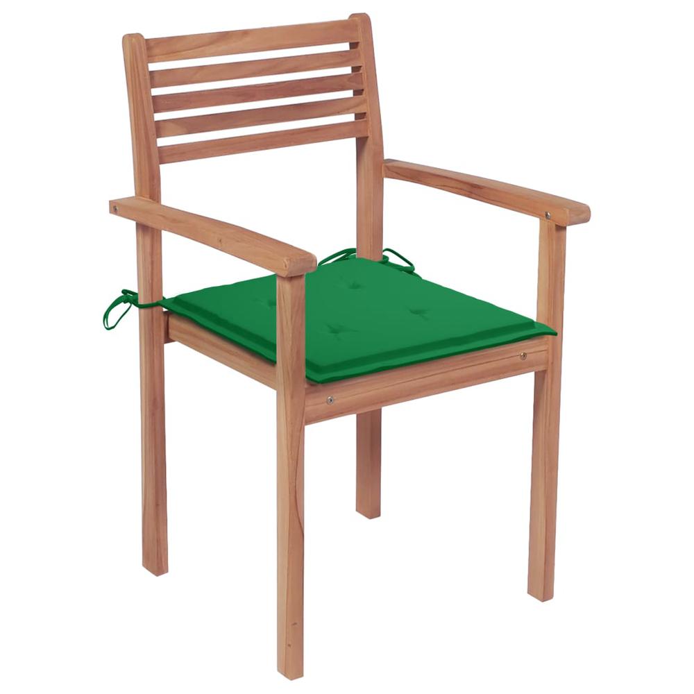 Patio Chairs 4 pcs with Green Cushions Solid Teak Wood. Picture 1
