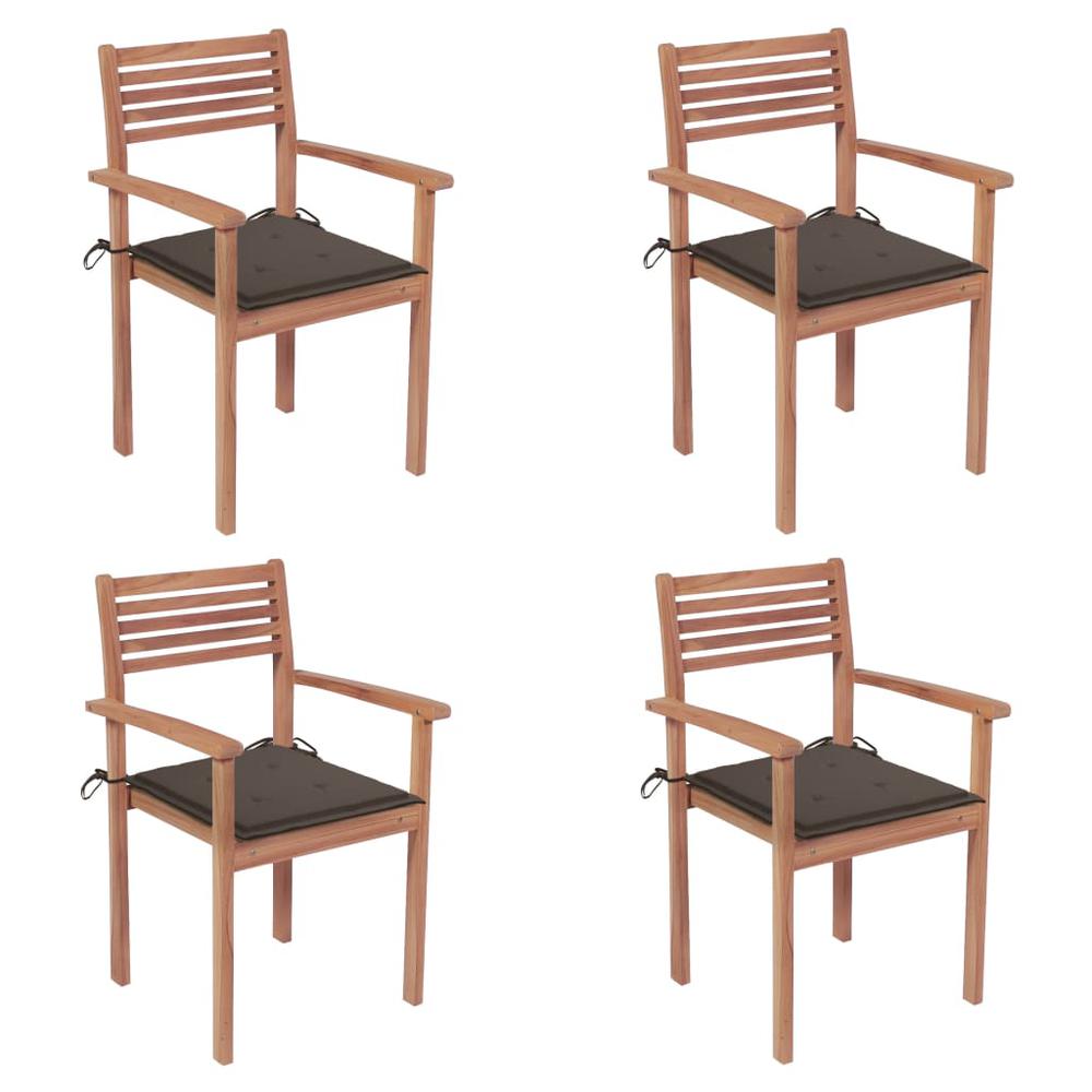 Patio Chairs 4 pcs with Taupe Cushions Solid Teak Wood. Picture 12