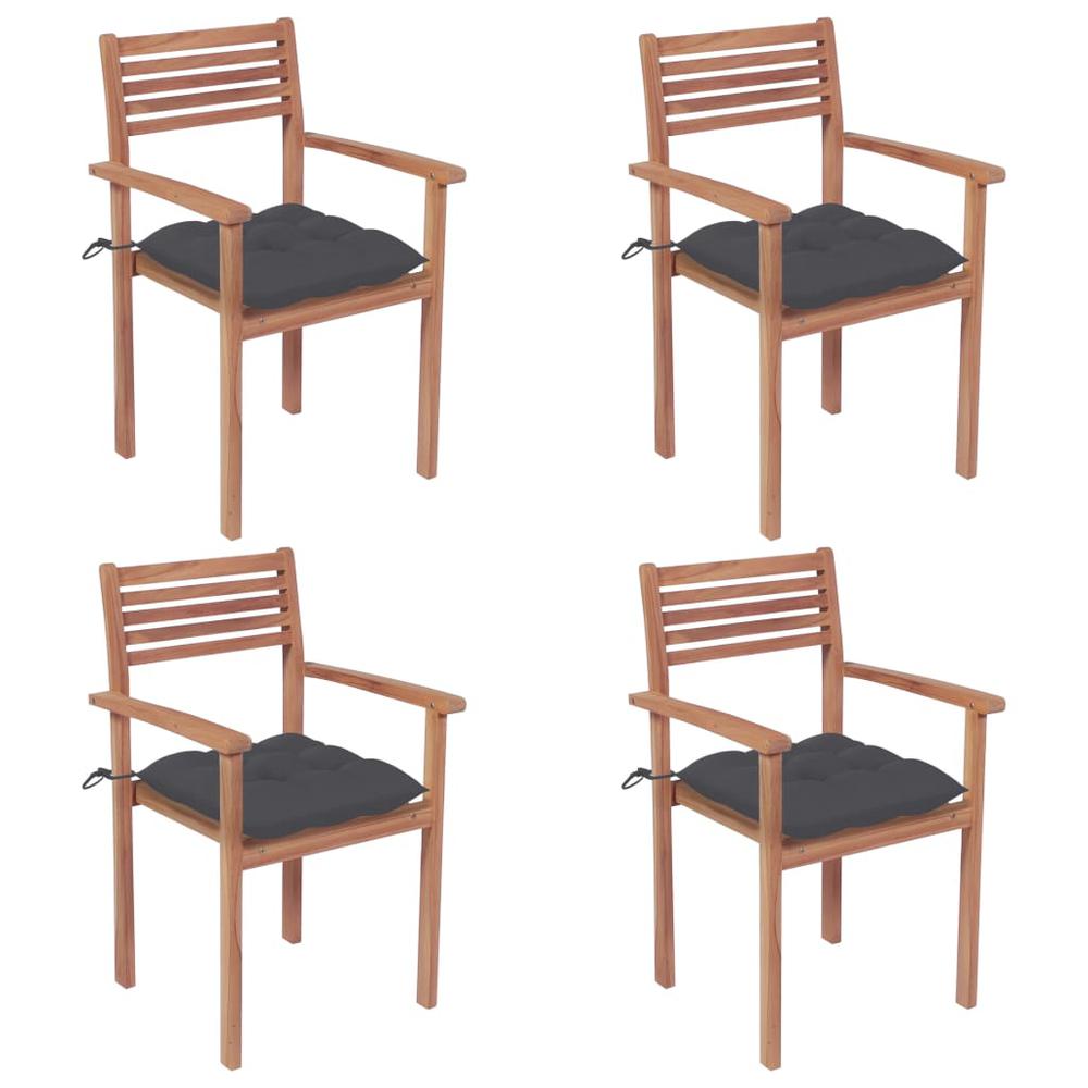 vidaXL Garden Chairs 4 pcs with Anthracite Cushions Solid Teak Wood 2304. Picture 1