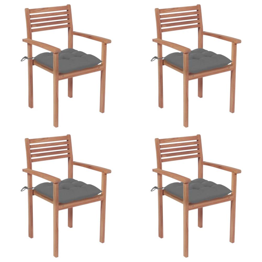 vidaXL Garden Chairs 4 pcs with Gray Cushions Solid Teak Wood 2305. Picture 1