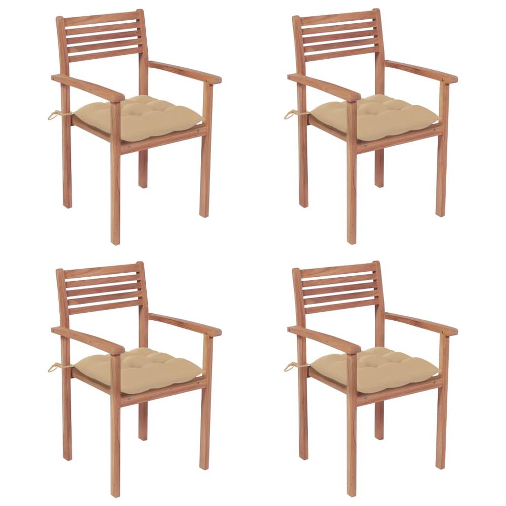 Patio Chairs 4 pcs with Beige Cushions Solid Teak Wood. Picture 12