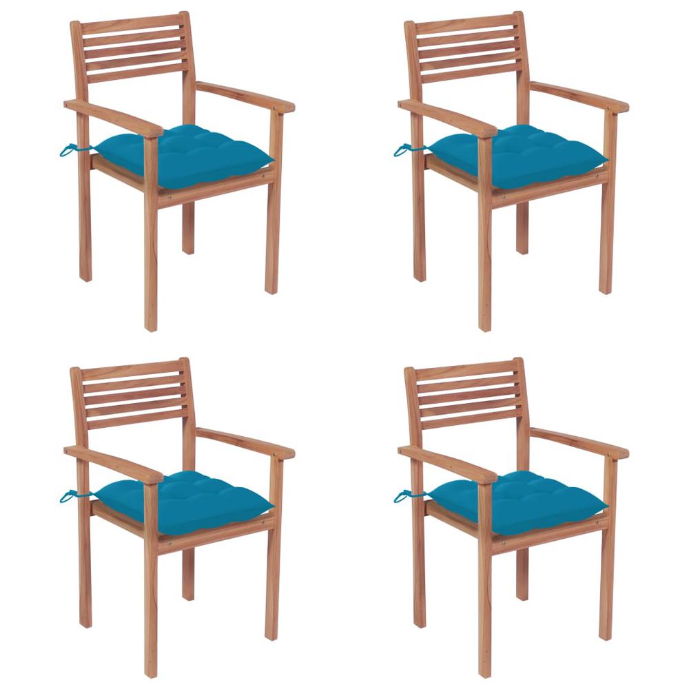 Patio Chairs 4 pcs with Light Blue Cushions Solid Teak Wood. Picture 12