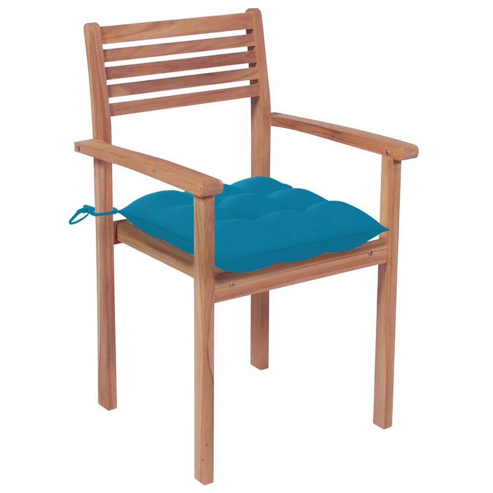 Patio Chairs 4 pcs with Light Blue Cushions Solid Teak Wood. Picture 1