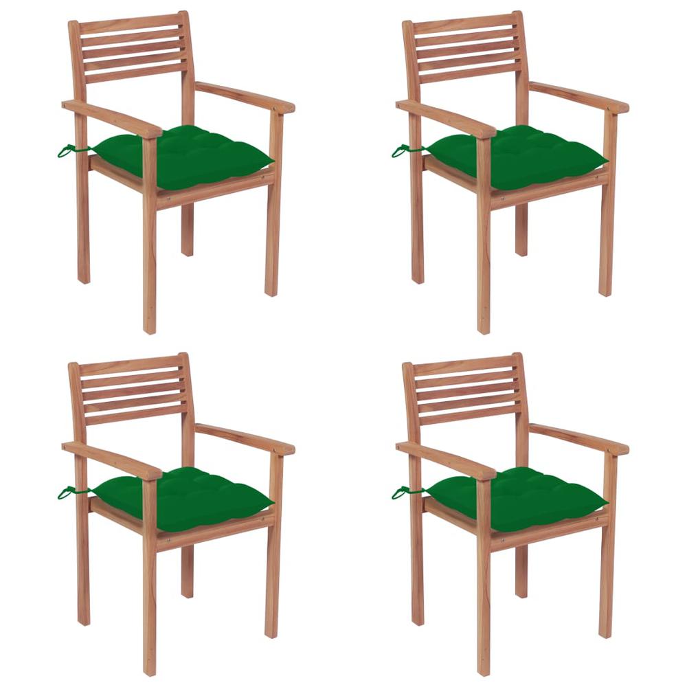 vidaXL Garden Chairs 4 pcs with Green Cushions Solid Teak Wood 2309. Picture 1