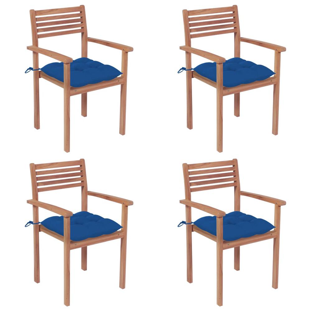 Patio Chairs 4 pcs with Blue Cushions Solid Teak Wood. Picture 12