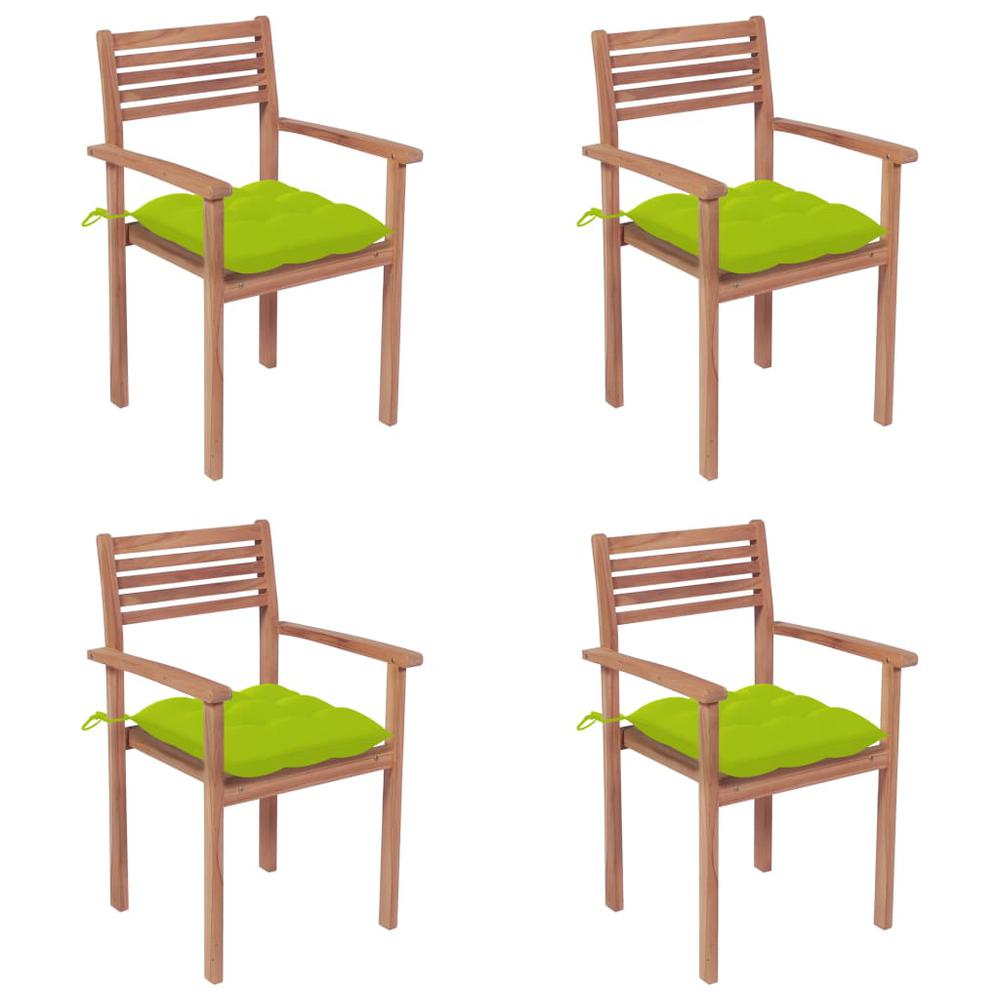 Patio Chairs 4 pcs with Bright Green Cushions Solid Teak Wood. Picture 12