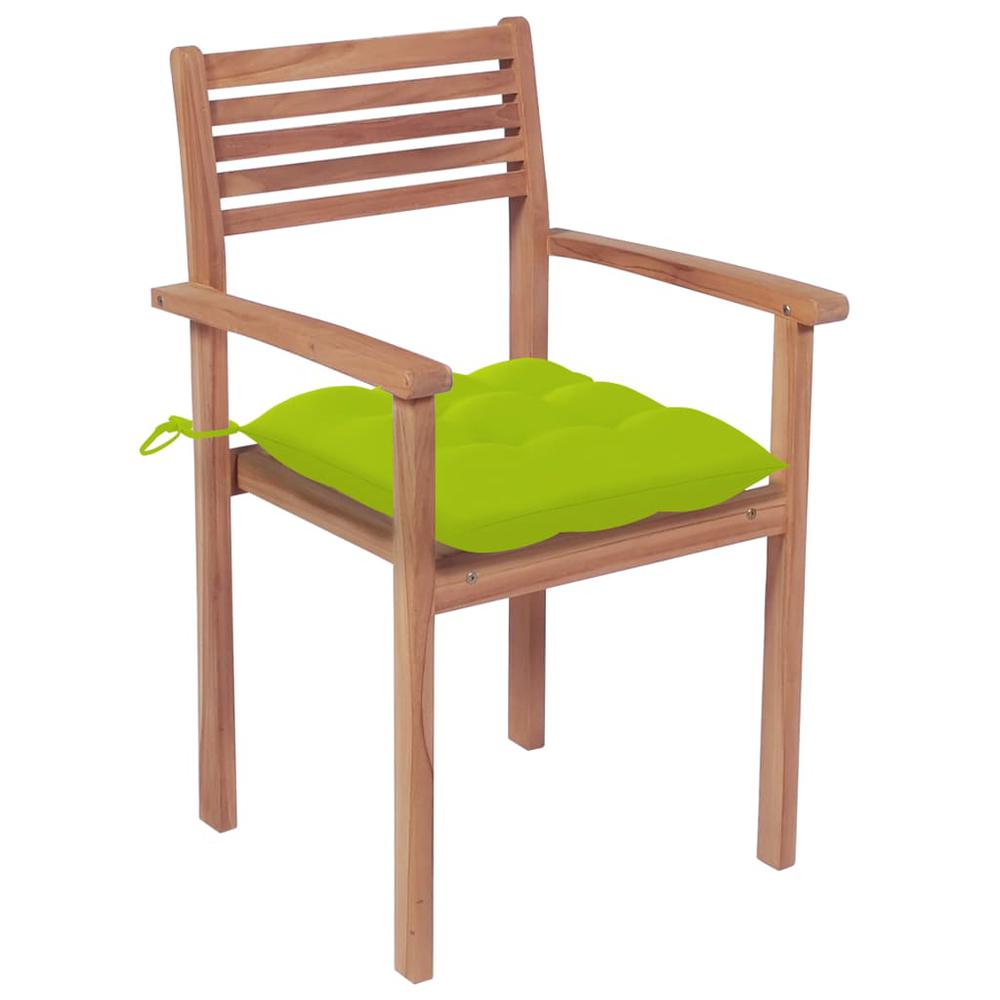 Patio Chairs 4 pcs with Bright Green Cushions Solid Teak Wood. Picture 1