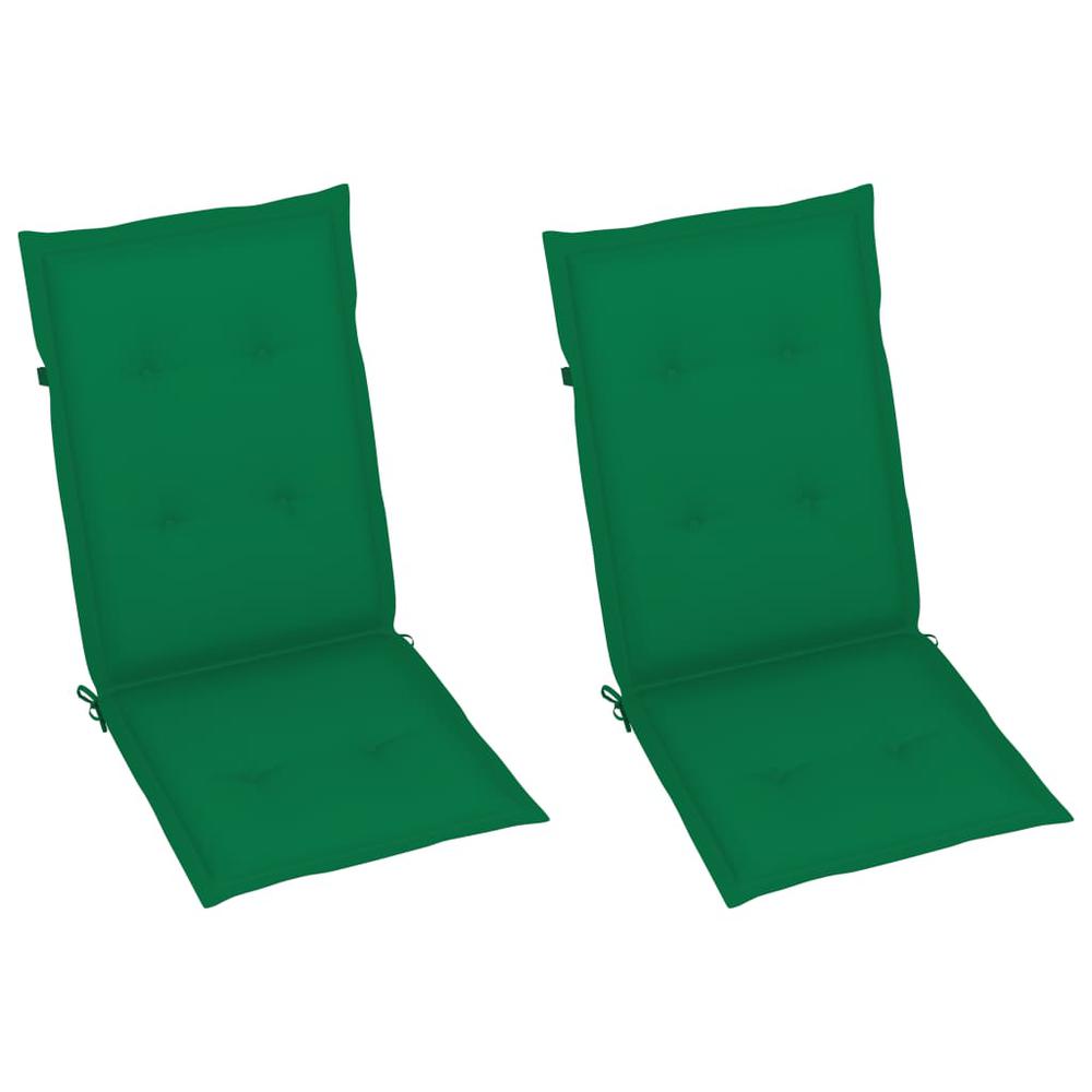 vidaXL Patio Chairs 2 pcs with Green Cushions Solid Teak Wood, 3062381. Picture 6