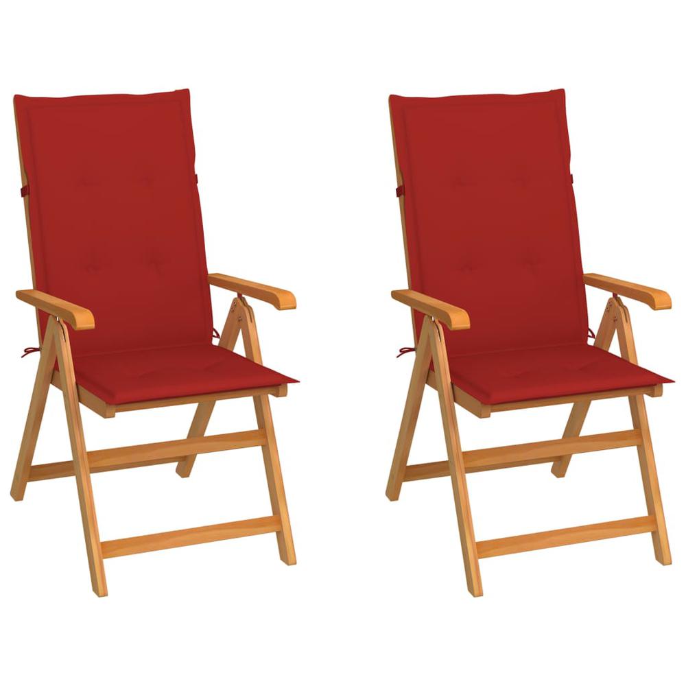 Patio Chairs 2 pcs with Red Cushions Solid Teak Wood. Picture 11