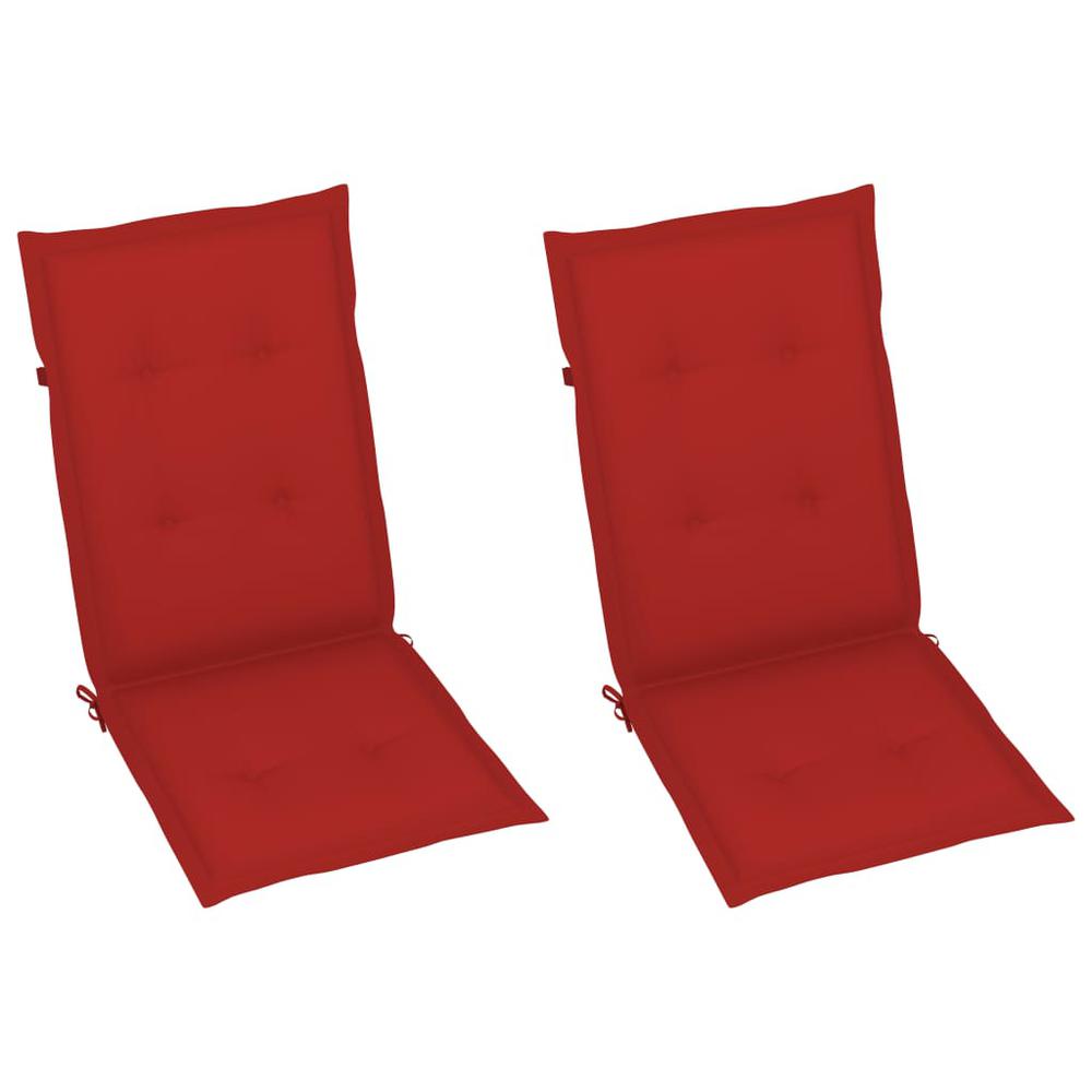 Patio Chairs 2 pcs with Red Cushions Solid Teak Wood. Picture 5