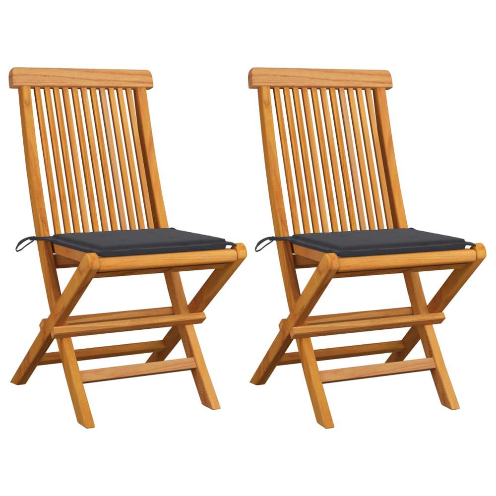 Patio Chairs with Anthracite Cushions 2 pcs Solid Teak Wood. Picture 12