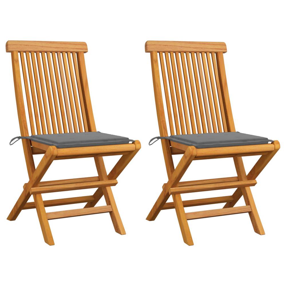 Patio Chairs with Gray Cushions 2 pcs Solid Teak Wood. Picture 12