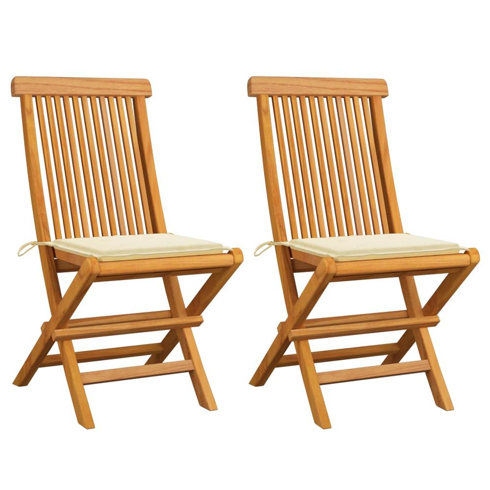 Patio Chairs with Cream Cushions 2 pcs Solid Teak Wood. Picture 12