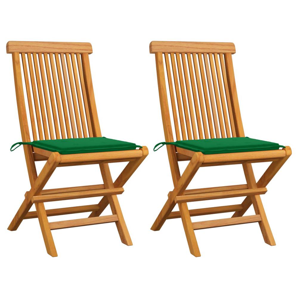 Patio Chairs with Green Cushions 2 pcs Solid Teak Wood. Picture 12